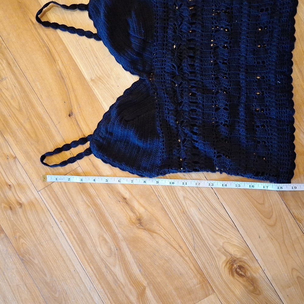 Vintage 90s Y2k Witchy Moda International Crochet Knit Tank Black Size M Hippie - Picture 8 of 9